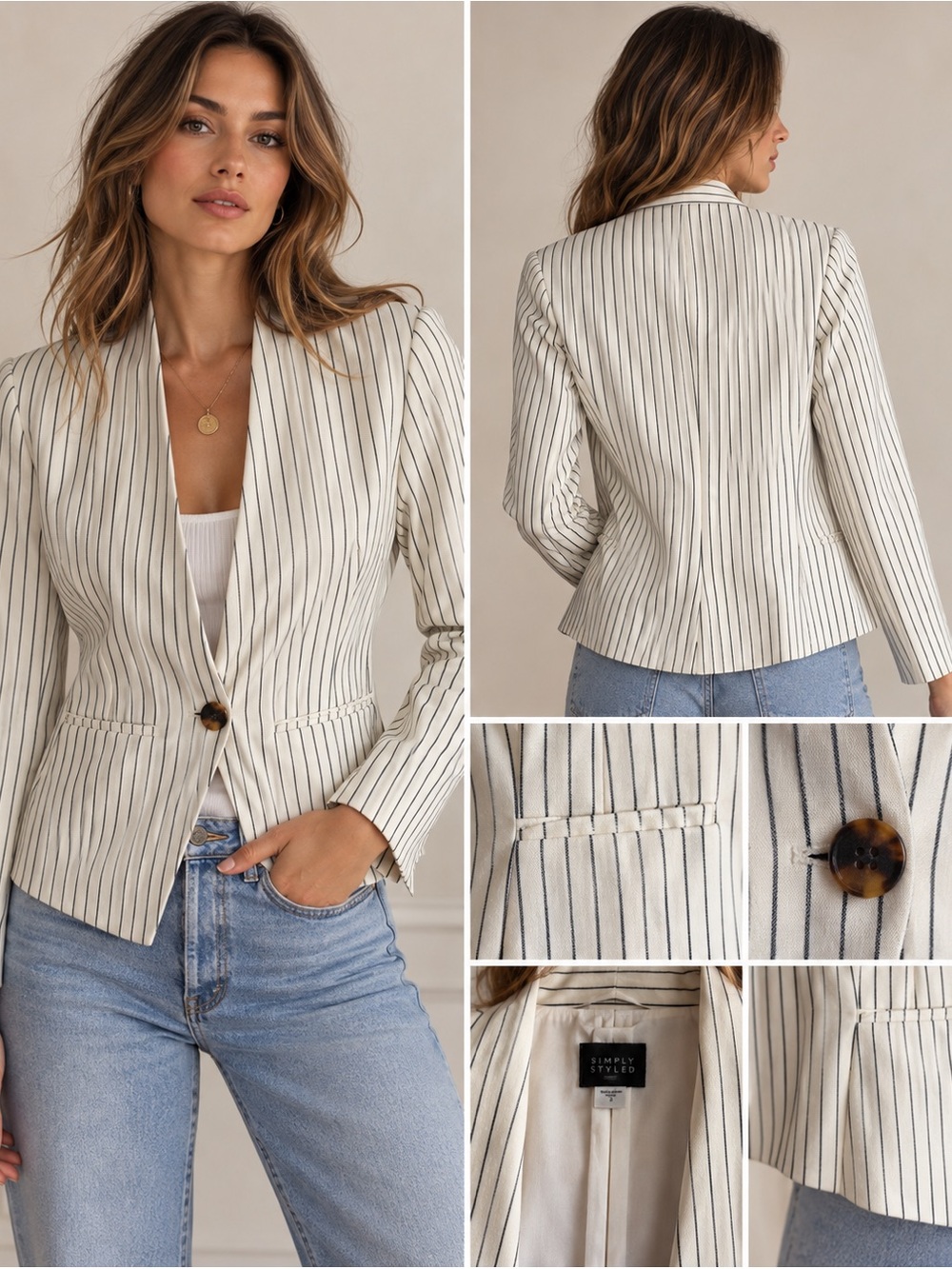 👜 Simply Styled by Sears Striped Blazer 💧
✨ Classic Pinstripe Elegance! ✨ Small